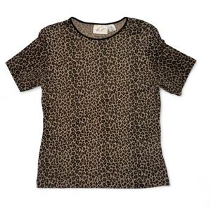 Vintage Kathi Lee sheer cheetah Leopard Print Knit Stretch‎ Short Sleeve Top S